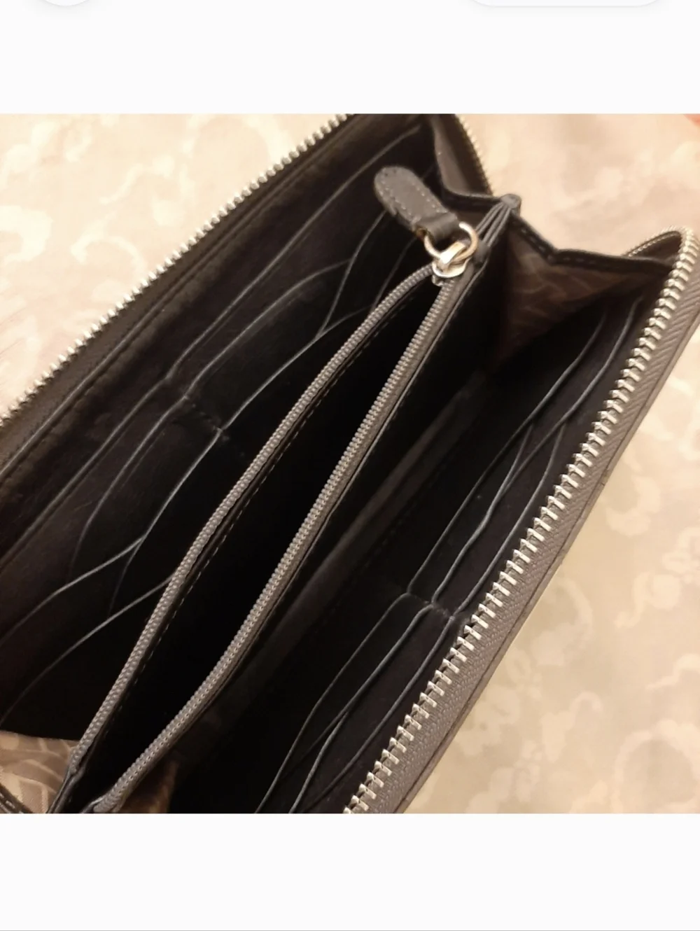 Cole Haan Leather Wallet Continental Wallet Clutch Grey Blue Zip Around